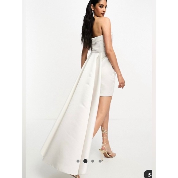 True Violet Dresses & Skirts - True Violet Bardot Ivory Satin Strapless Mini Dress w Train Bridal Size 10 NWT